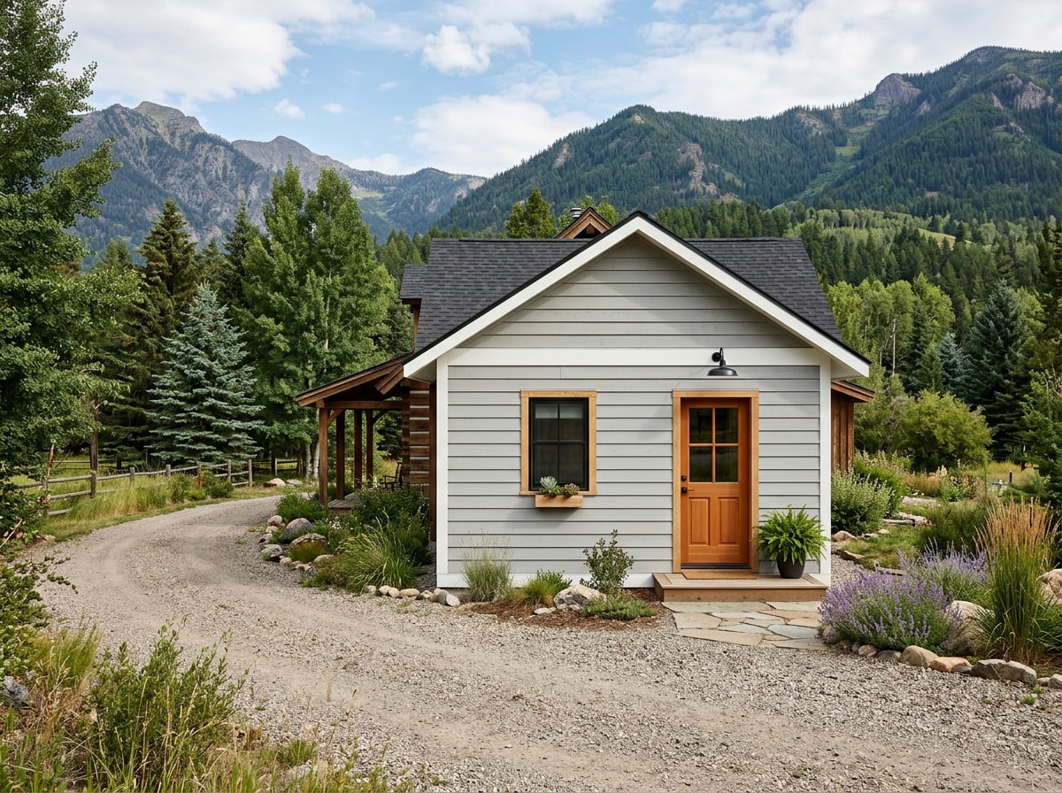 Garage conversion ADU with new siding and a separate entrance on a rural Bayfield, Colorado property