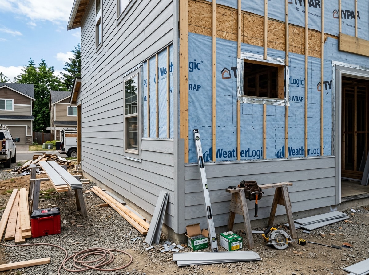 Cladding contractor crew installing fiber cement siding panels on a Pagosa Springs home exterior