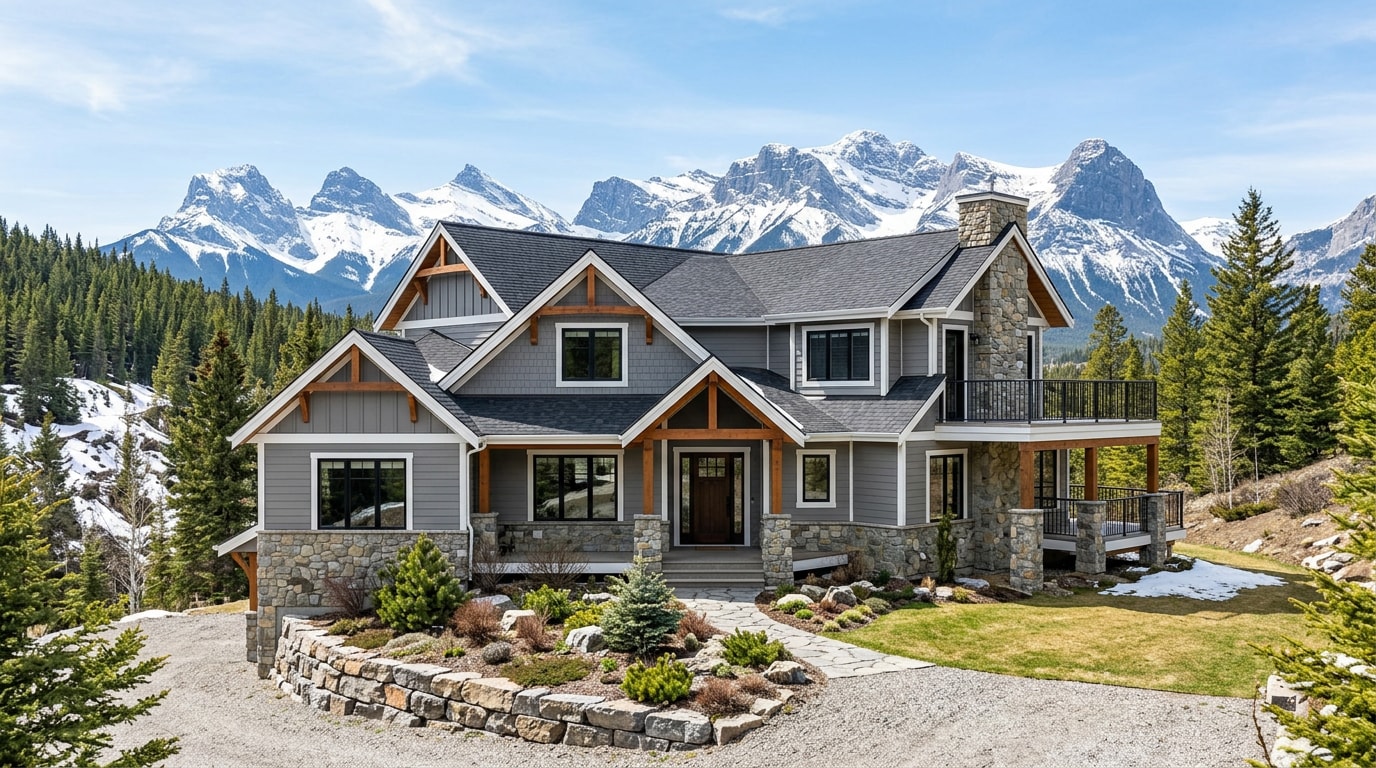 Finished fiber cement cladding on a Pagosa Springs mountain home exterior Finished fiber cement cladding on a Pagosa Springs mountain home exterior