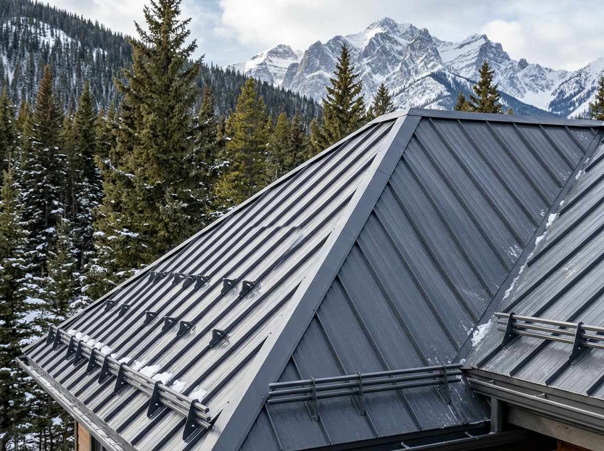 Steep-pitched mountain home roof engineered for heavy snow load near South Fork, CO