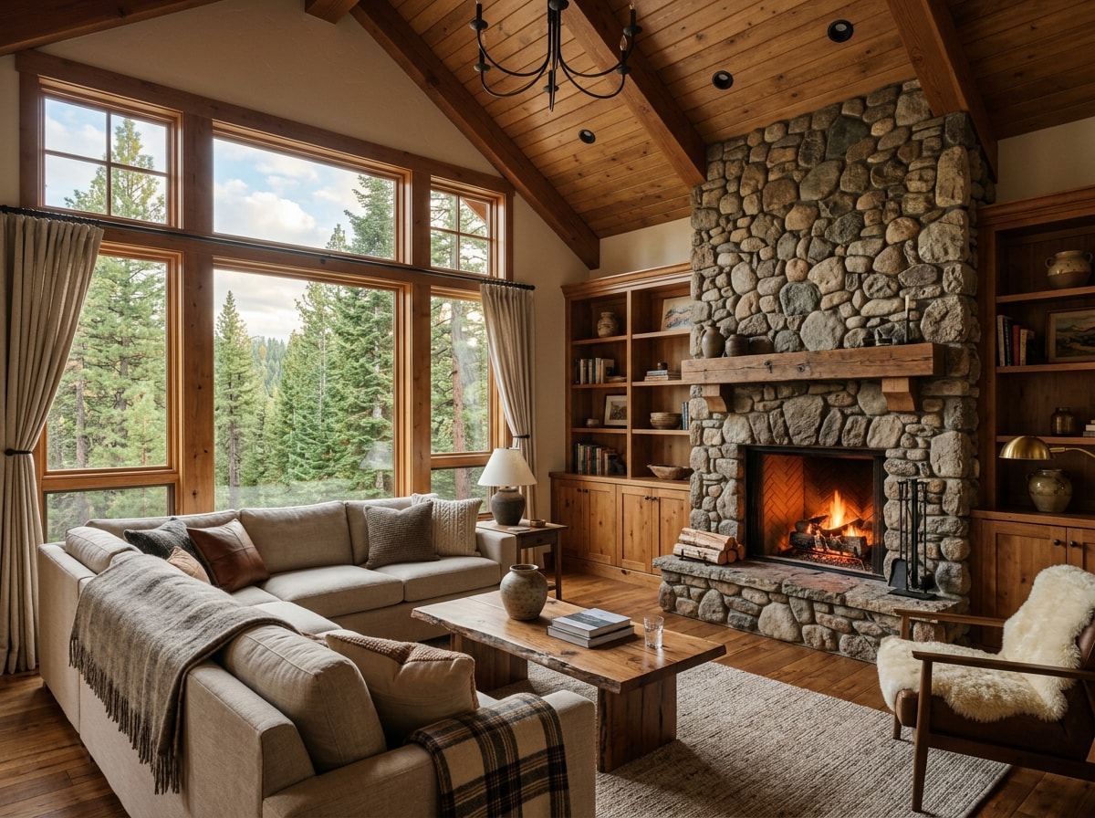 Finished mountain home interior with custom cabinets and flooring installed by a South Fork custom home builder