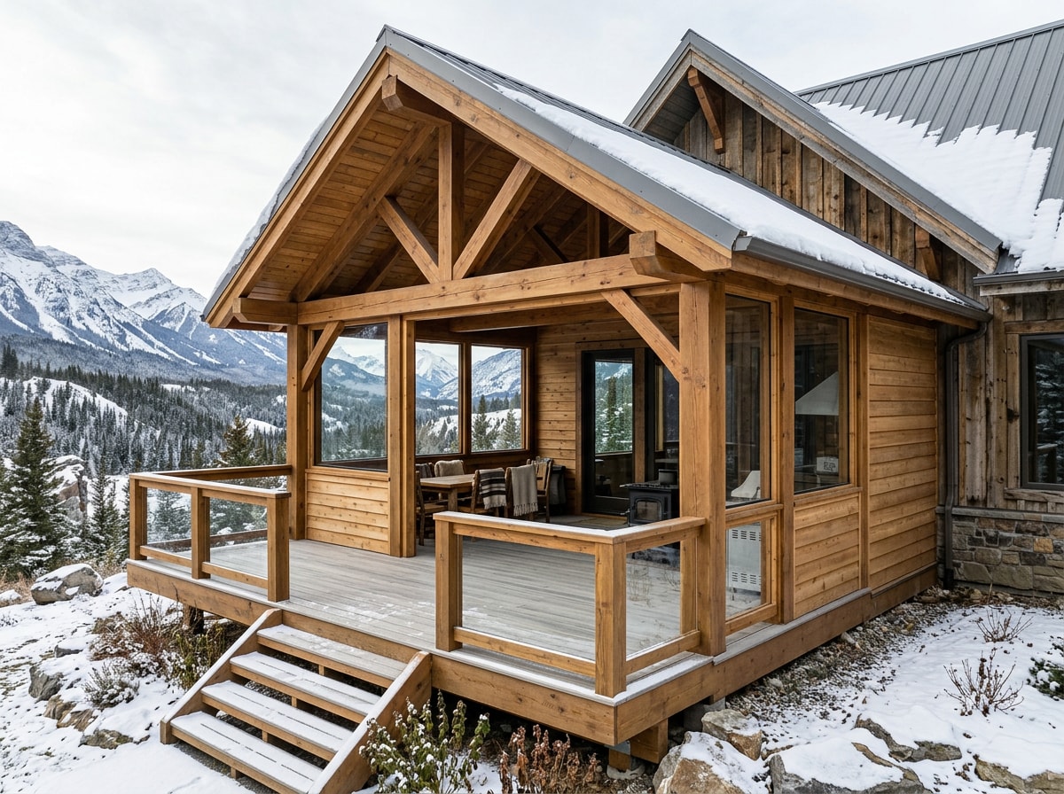 Snow-load-rated enclosed porch attached to a mountain home in Pagosa Springs, Colorado