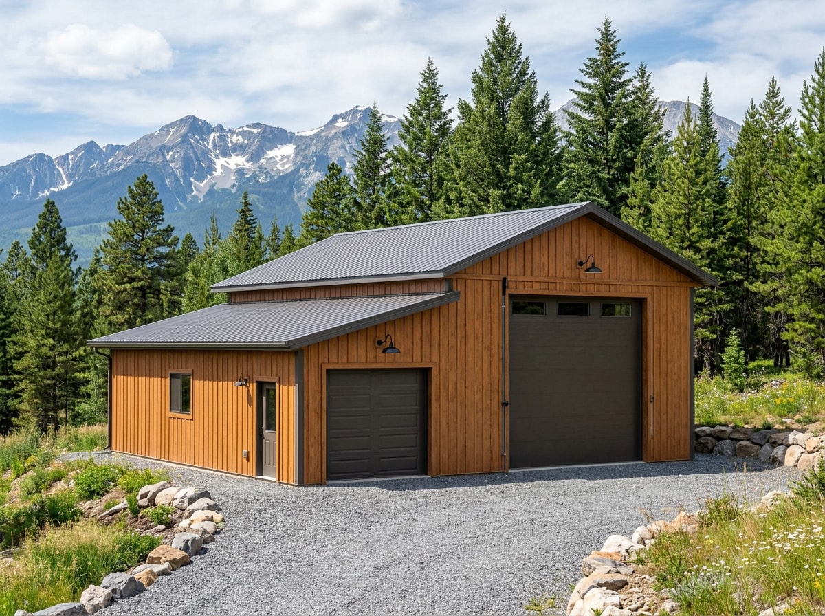 Finished custom post-frame garage with RV bay in Bayfield, Colorado
