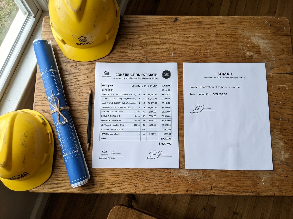 Side-by-side comparison of an itemized metal building quote versus a vague lump-sum estimate