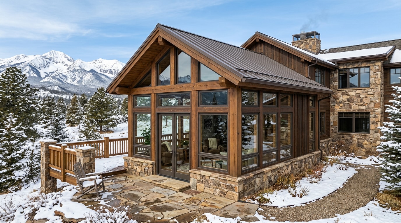 Newly built four-season sunroom addition on a home in Bayfield, Colorado